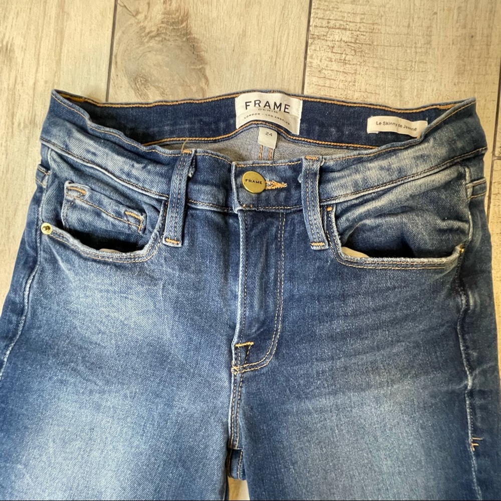 Frame Denim Blue Le Skinny Jeans Raw Hem Size 24 - Picture 6 of 9